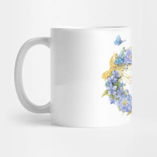 Love Text with Blue Flowers Wreath Mug